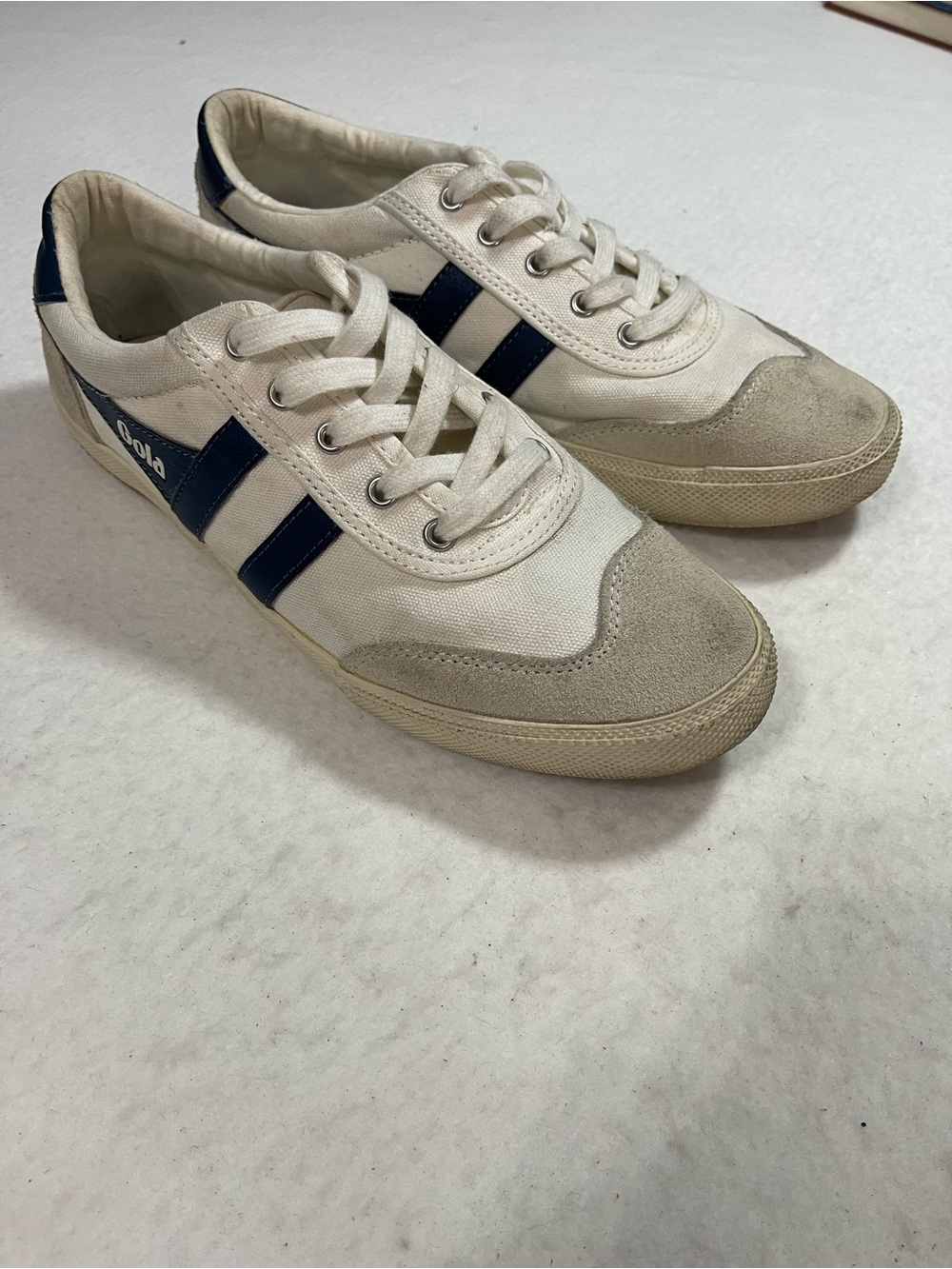 Gola Badminton Sneakers, size 10 white canvas and blue leather details
